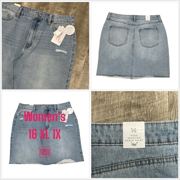 Women’s Dip 16 XL 1X Skirt Denim Jeans Jean Faded Navy Blue Straight Distressed - Picture 1 of 10